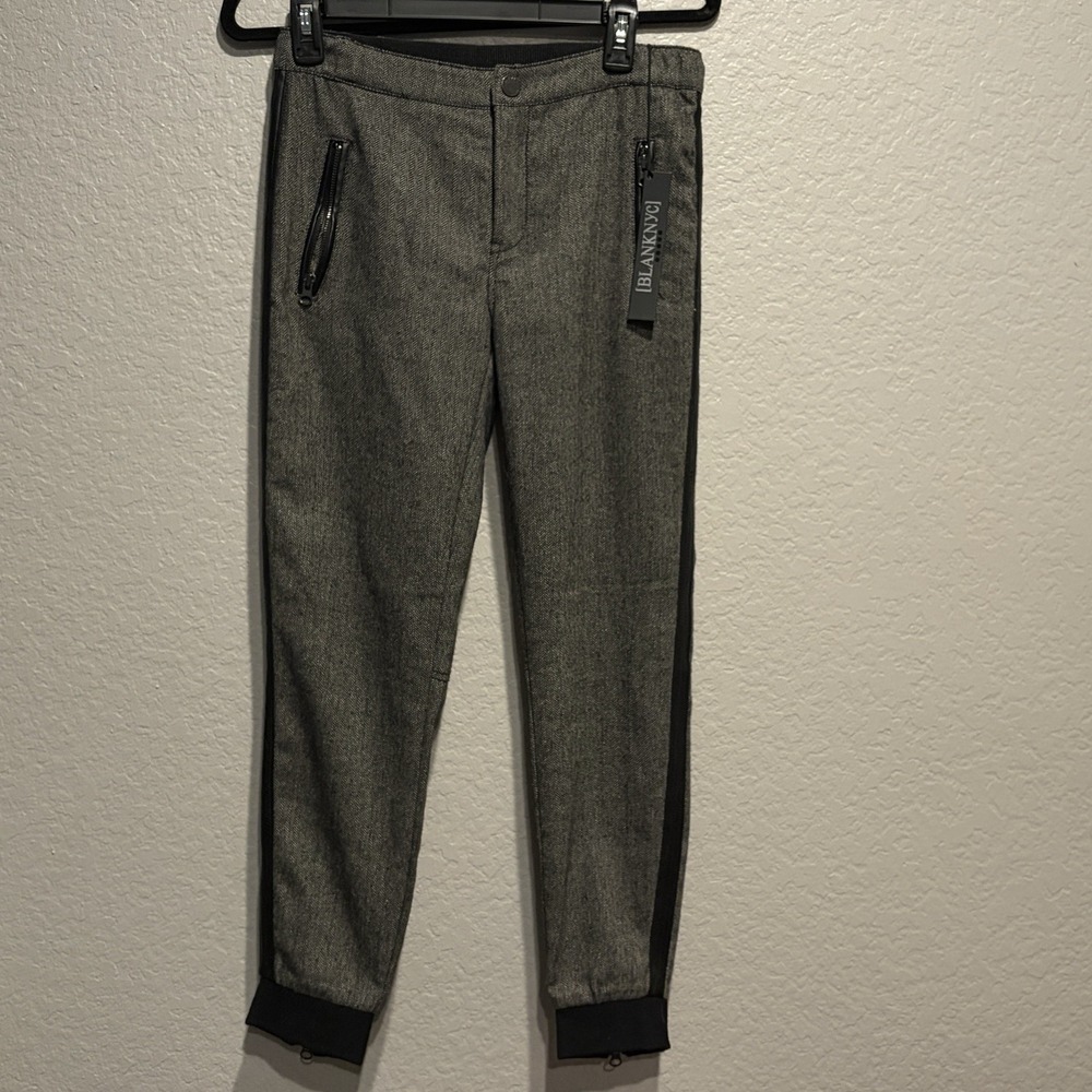 NWT BLANKNYC Herringbone Jogger Wool Blend Faux Leather Tuxedo Stripe Size 25